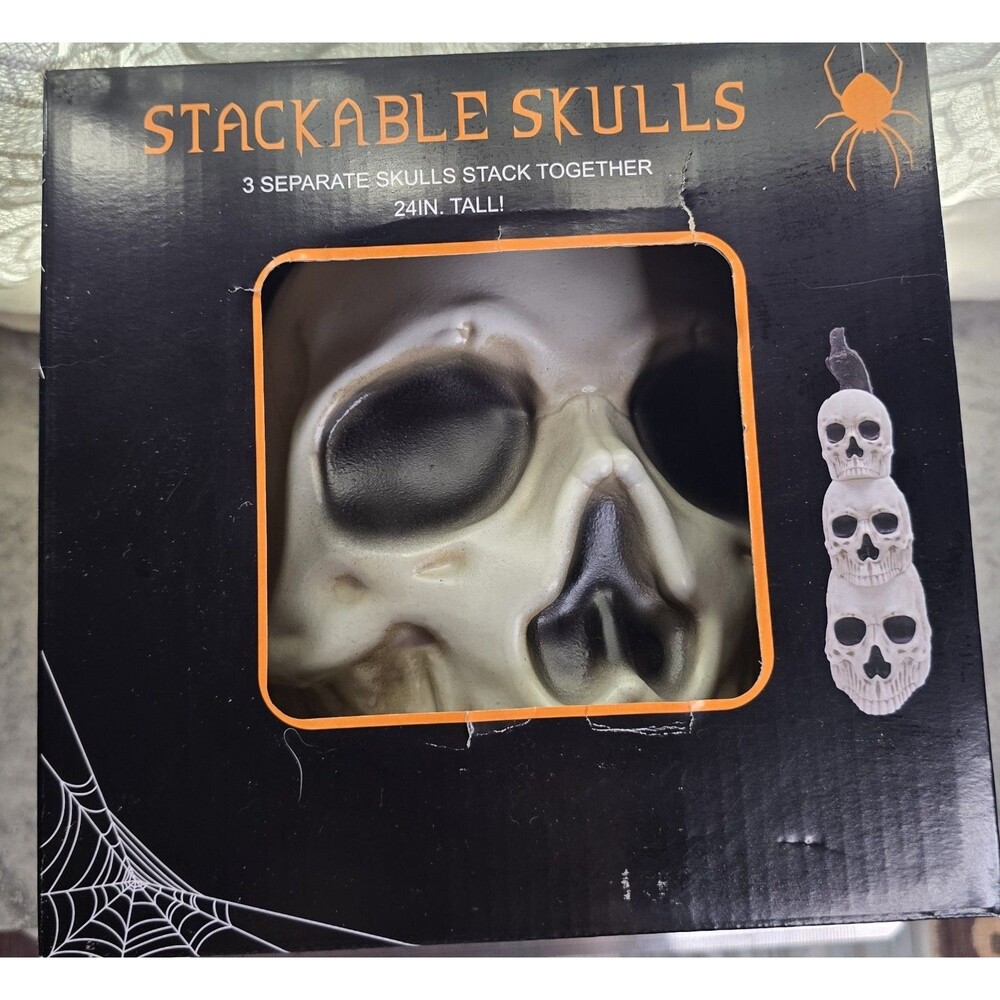 Three Stackable Skulls, Black Large Size New W/ Bonus 6 Small Skulls Halloween